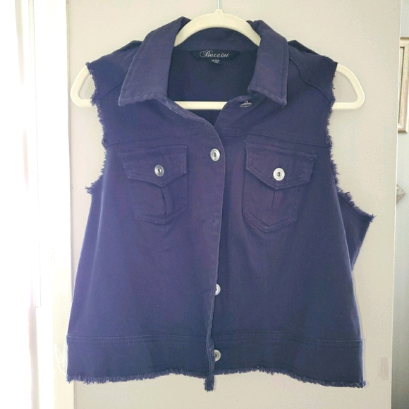 Baccini Frayed Sleeveless Vest with Silver Buttons 0035 - Picture 1 of 10